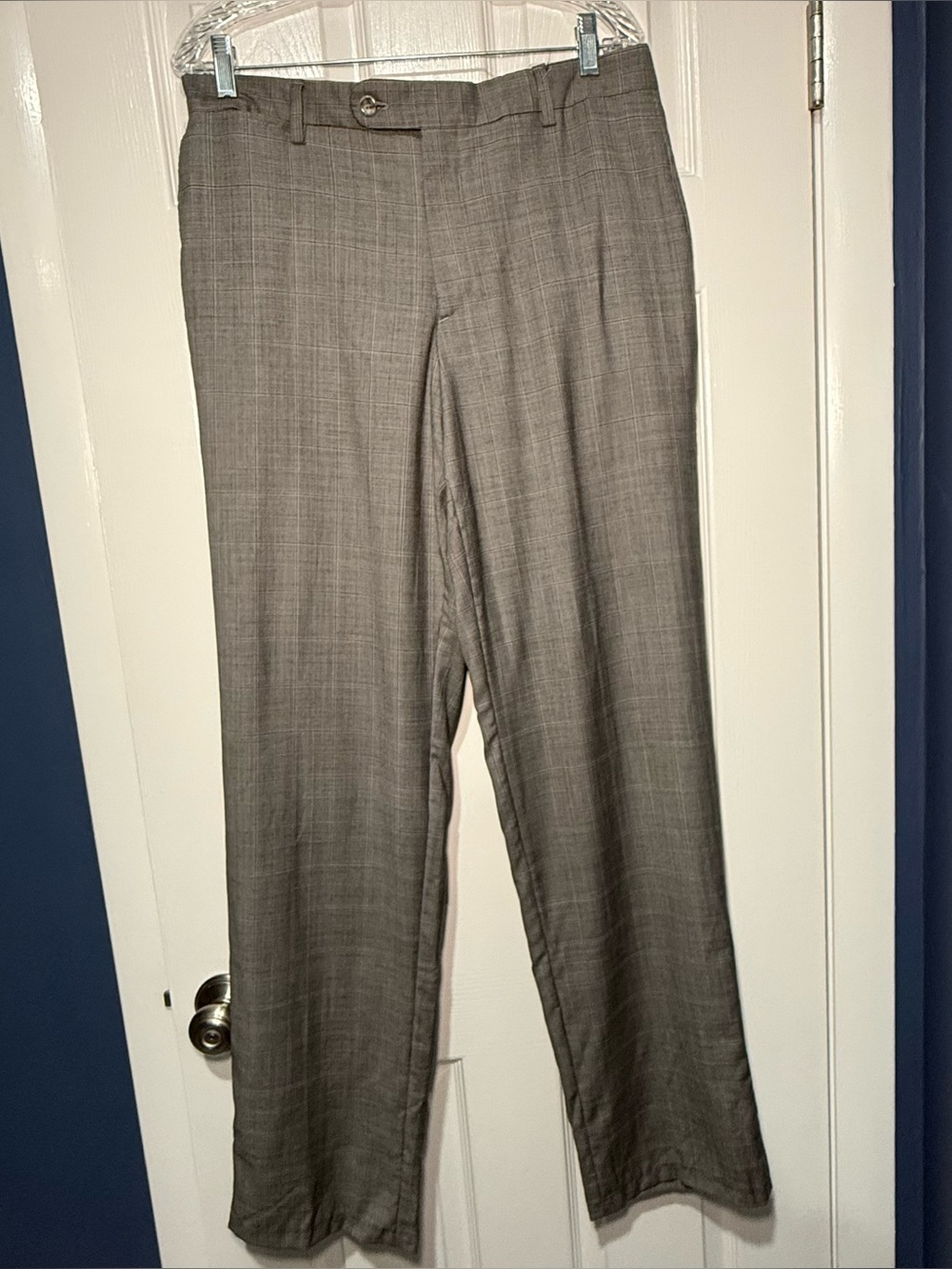 Saks Fifth Avenue, Black Label Men's Gray Plaid Dress Pants 100% Wool 36R